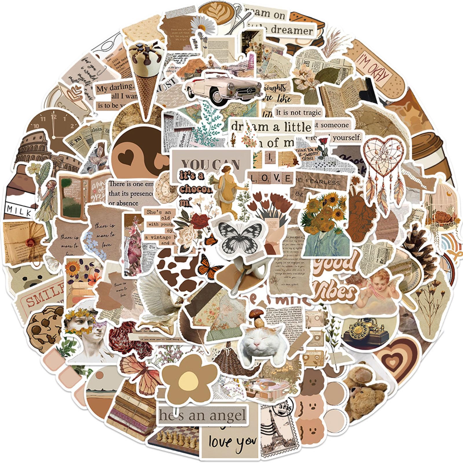Photo 1 of 112PCS Vintage Stickers Pack, Retro Aesthetic Stickers for Scrapbook Journal Laptop, Vinyl Waterproof Sticker for Adults Daily Planner Journal Water Bottle Guitar Party Supplies