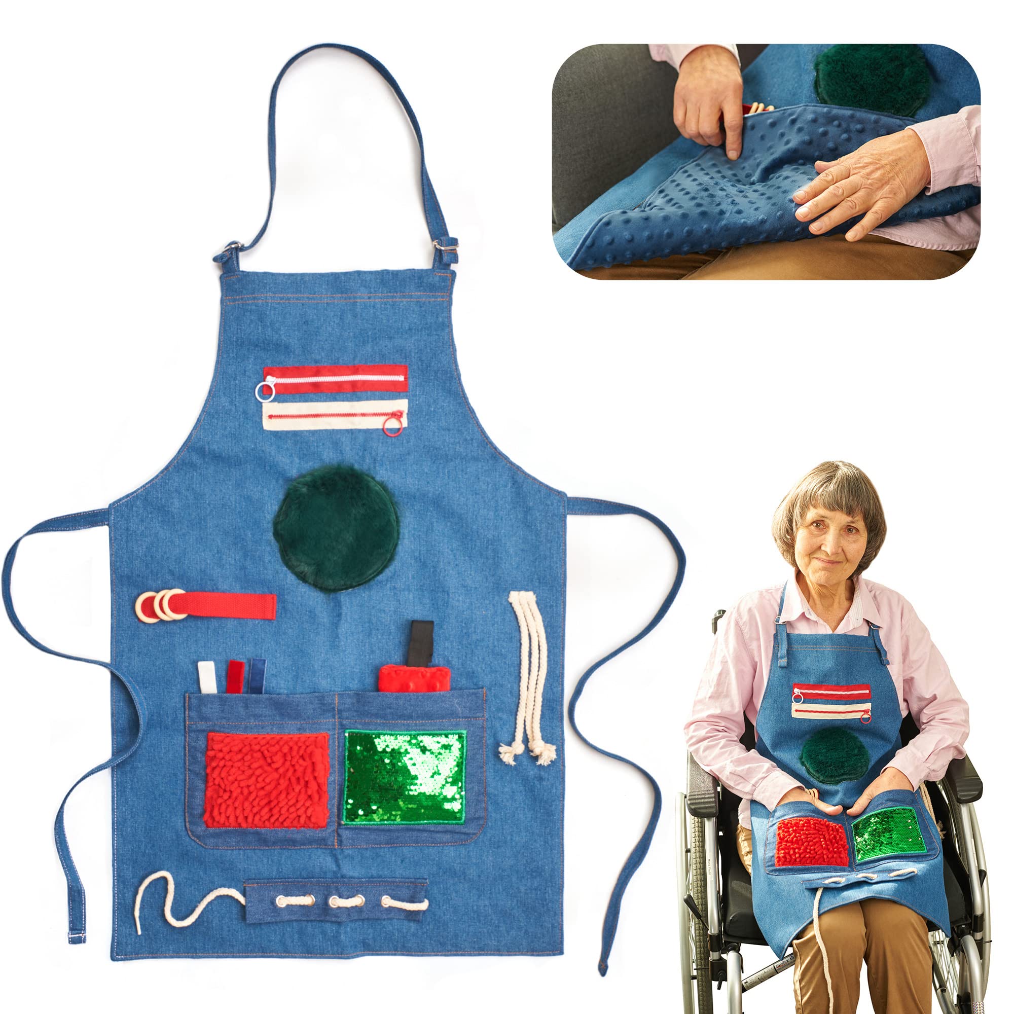 ODOXIA Fidget Apron for Elderly | Fidget Blanket for Dementia | Products for Elderly | Gift and Activities for Seniors with Alzheimer’s | Sensory Toys