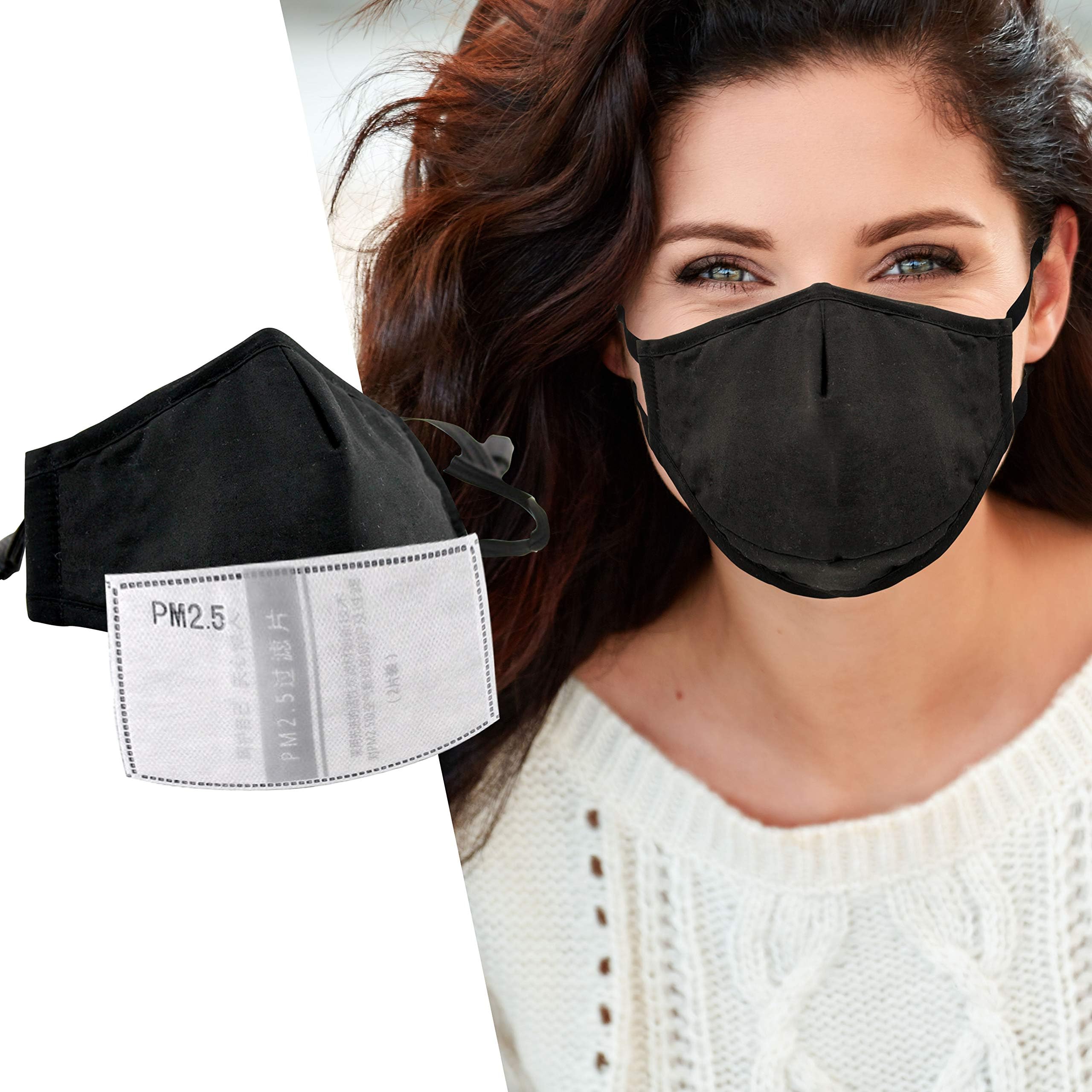 1Pack 95Filter Anti-Dust Face Mask-Reusable Washable Adjustable Black Cotton Face Mask-For Men Women Kids (OuterPart1)