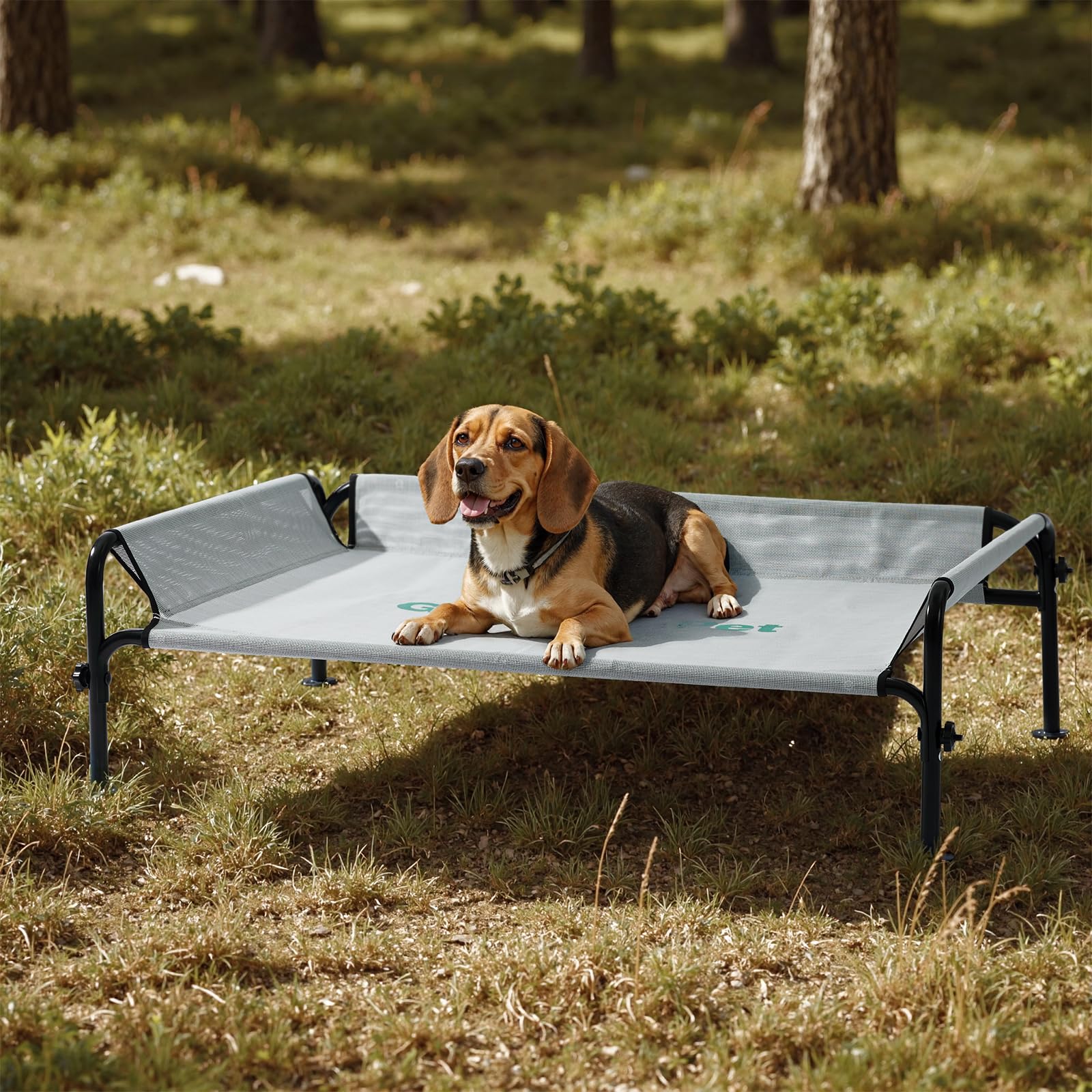 Photo 1 of Gardner Pet Elevated Dog Bed for Medium Size Dog, Outdoor Raised Bed Waterproof Portable Cooling Cot Pet Hammock Bed with 3-Sided Guardrail, Breathable Mesh, Grey, 42 Inches