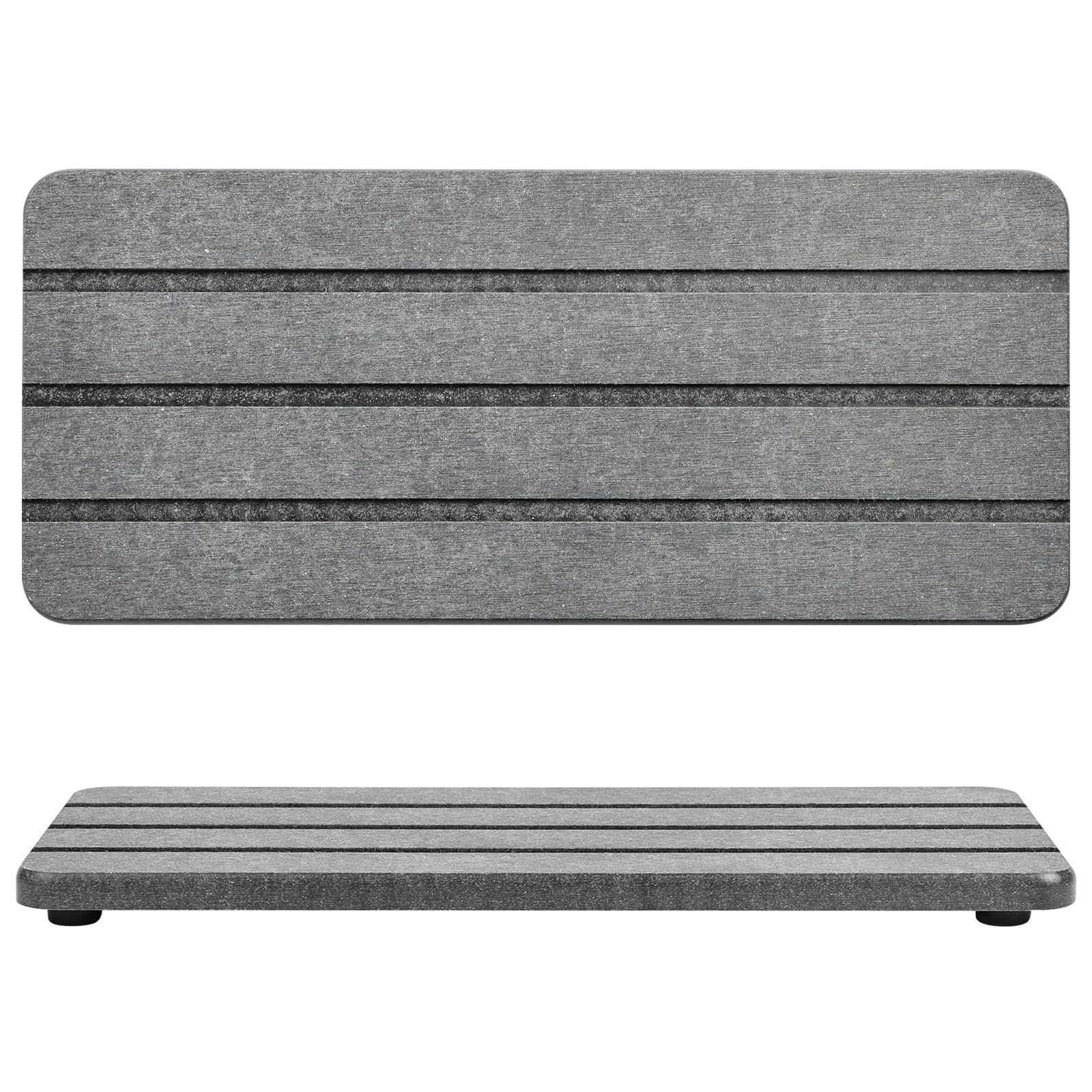 Photo 1 of 2 Pcs Fast Drying Diatomite Bathroom Tray, Grooved Design, Water Absorbing Stone, Soap Dish Holders, Sink Organizer for Bathroom and Kitchen (Dark Grey)