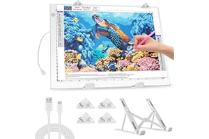 Zocelight A3 Light Pad for Diamond Painting Kit,4800Lux Super Bright 5mm Ultra Thin Diamond Art Light Board with Stand and Clip,3 Levels Dimming Light Box for Drawing,Sketching,Animation(White)