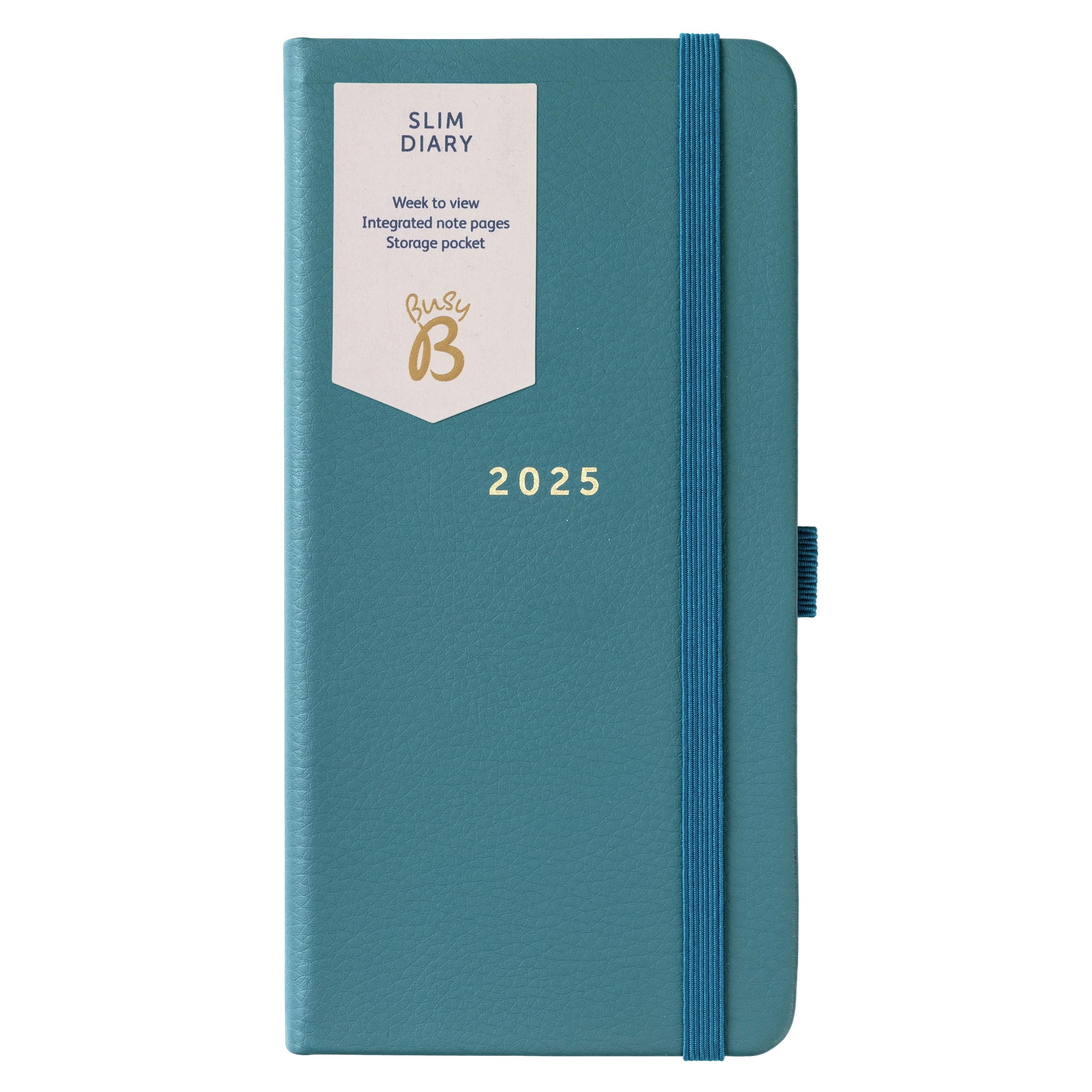 Busy B 2025 Slim Weekly Planner Diary with Green Faux Leather Cover - Compact Design Pocket Diary, Week to View Layout, Notes Pages & Storage Pocket - Handbag-Sized Journal for Organisation