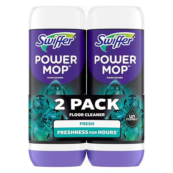 SWIFFER POWERMOP FLOOR CLEANING SOLUTION WITH UNSTOPABLES FRESH SCENT, POWERMOP REFILLS, FLOOR CLEANER FOR MOPPING, 25.3 FL OZ, 2 PACK