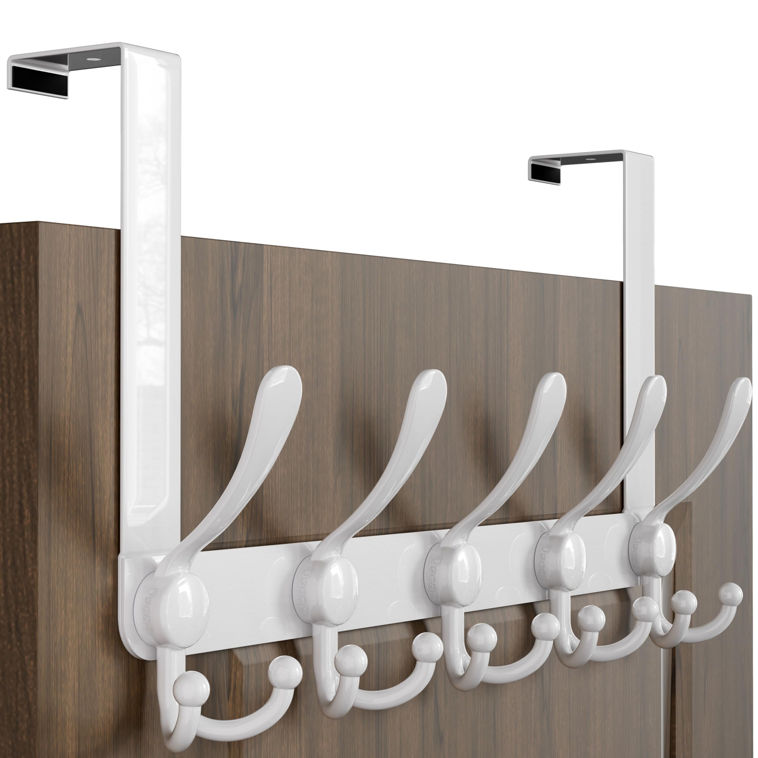 Dseap Upgraded Over Door Hook | Fits 3.5-4.5cm Doors, Easy Install Heavy-Duty Stainless Steel | 5 Triple Hooks Door Hanger Rack | Damage-Free for Coats Bags Towels, White