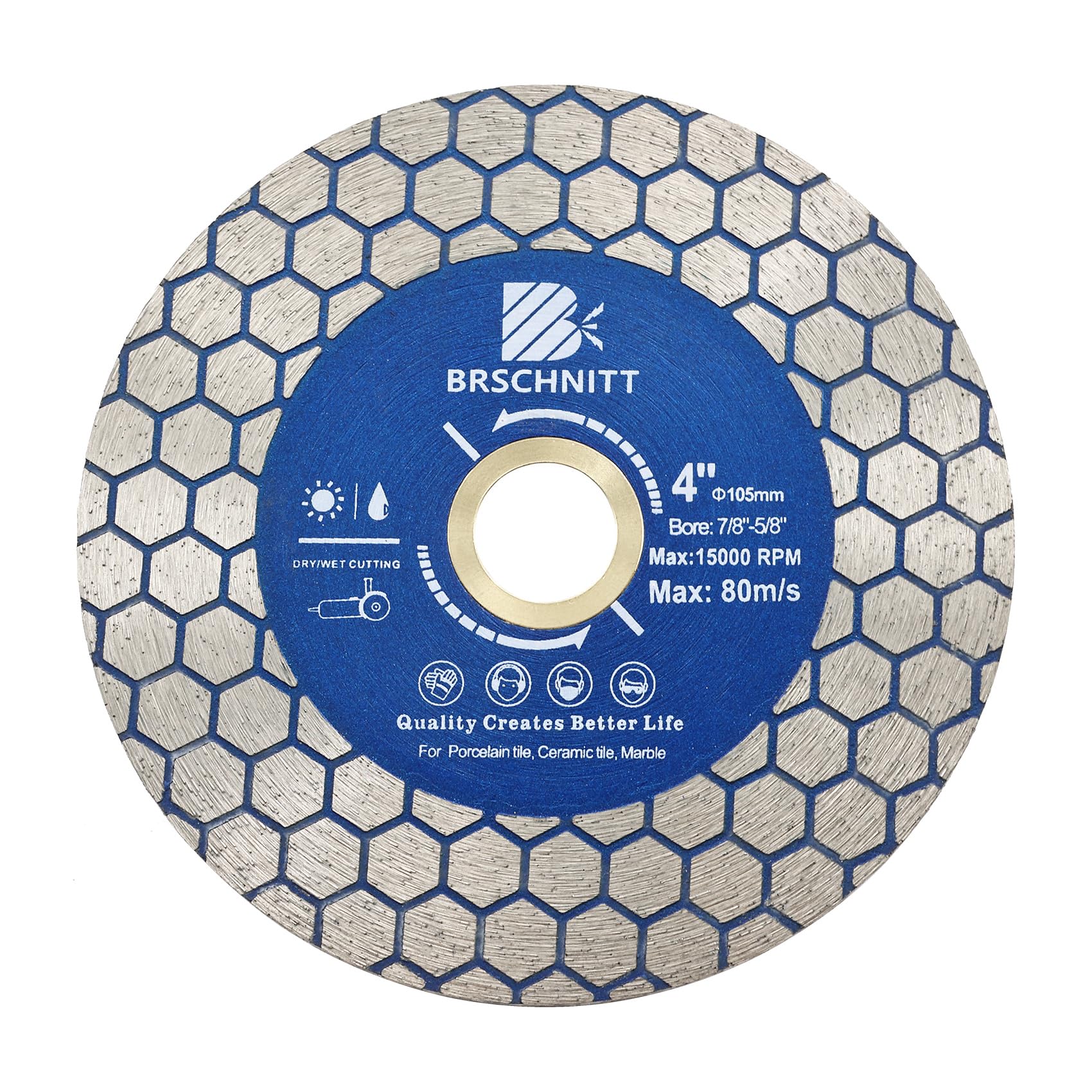 Diamond Granite Cutting Wheel 105mm - BRSCHNITT Vacuum Brazed Diamond Disc for dry and wet Cutting Grinding Porcelain,Tile,Ceramic Tile Stone,Marble,Quartz,Granite