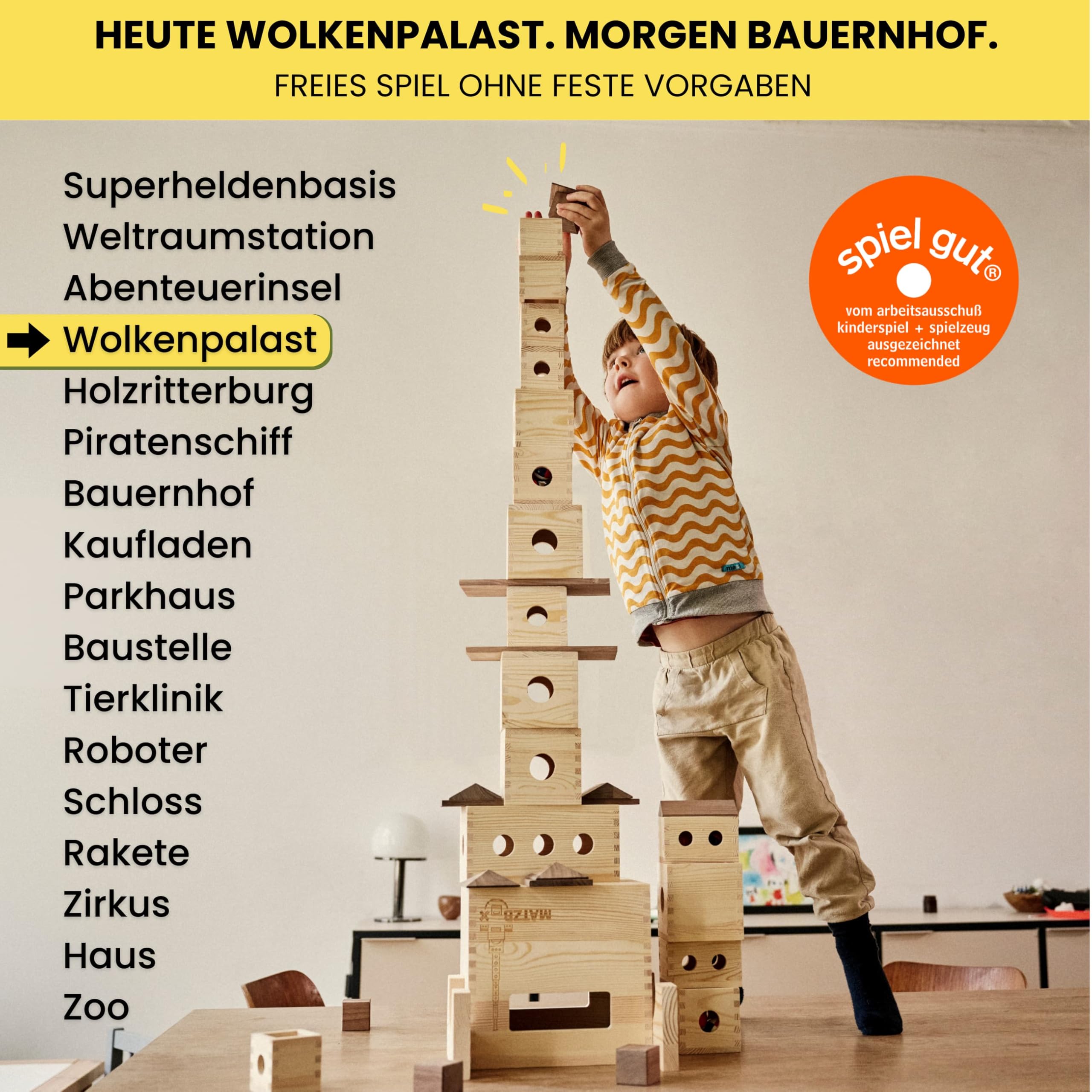 MATZBOX Montessori Kreativspielzeug aus Holzbausteinen – ausgezeichnetes Premium Spielzeug von 1 bis 7 Jahren – vielseitige Bauklötze & Boxen für freies, langanhaltendes Spielen, nachhaltiges Geschenk 4