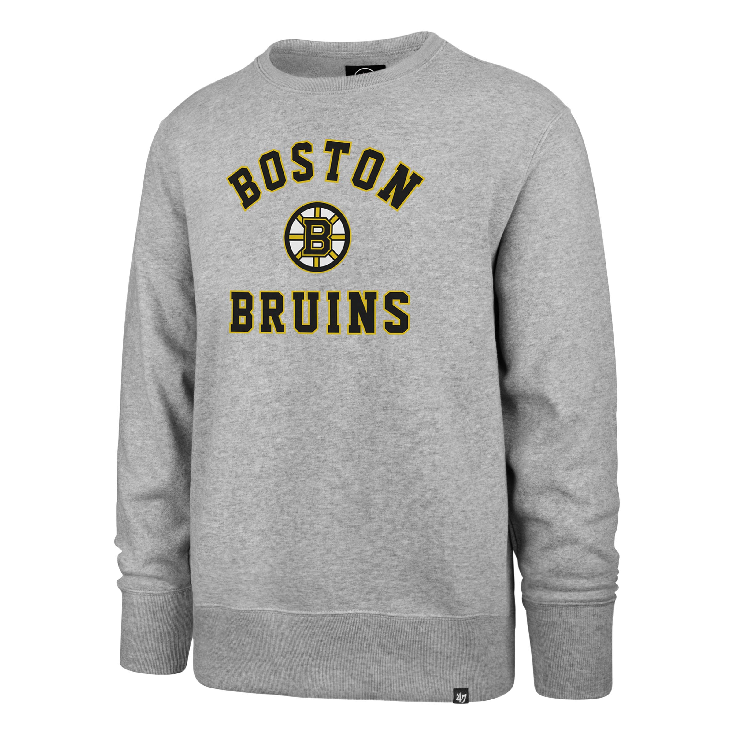 NHL Boston Bruins Mens Varsity Arch '47 HEADLINE Crew โ Crew Cut Pullover Sweater Polycotton Blend โ Size XS - Slate Grey