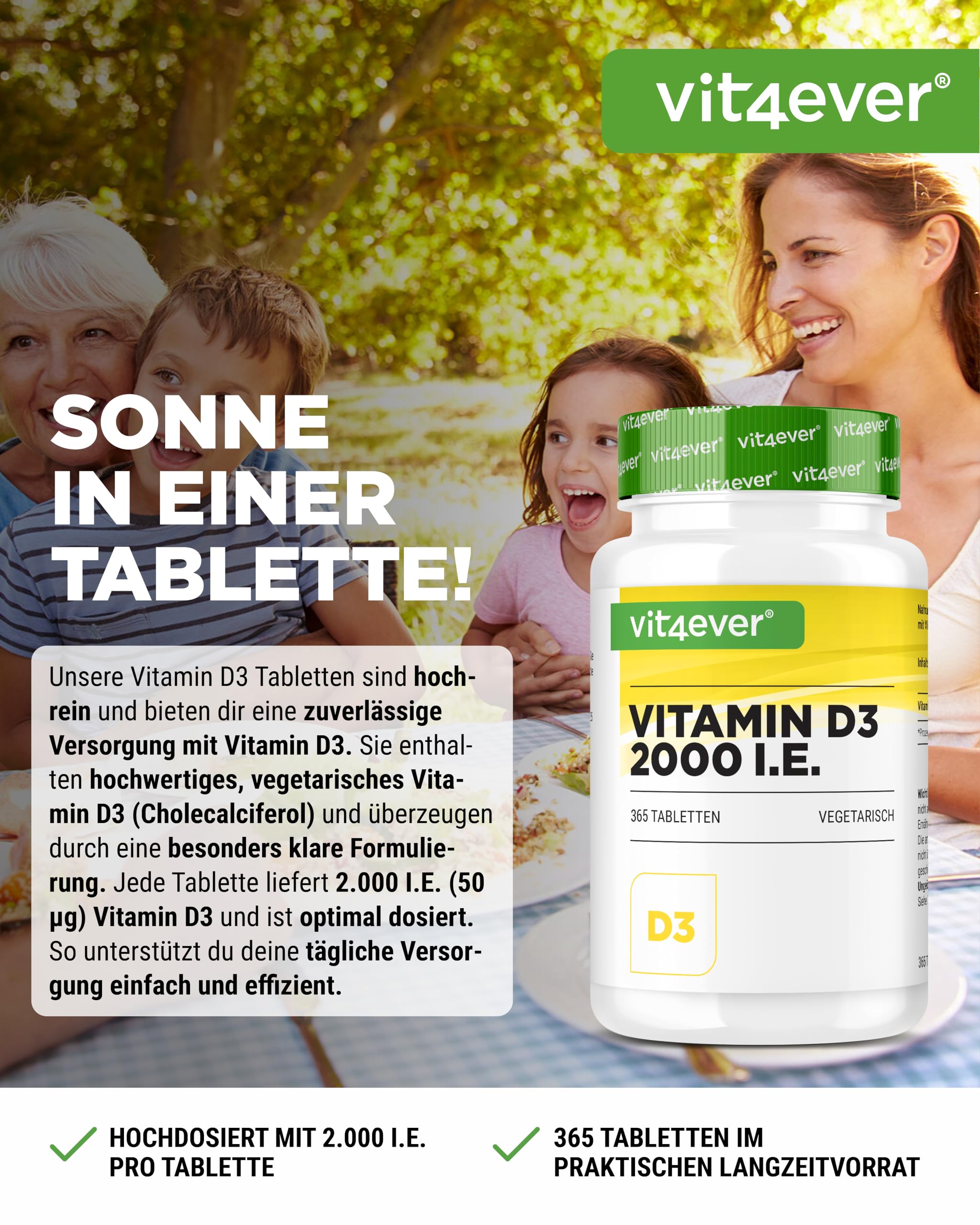 vit4ever Vitamin D3-365 Tabletten - 2000 I.E. 2