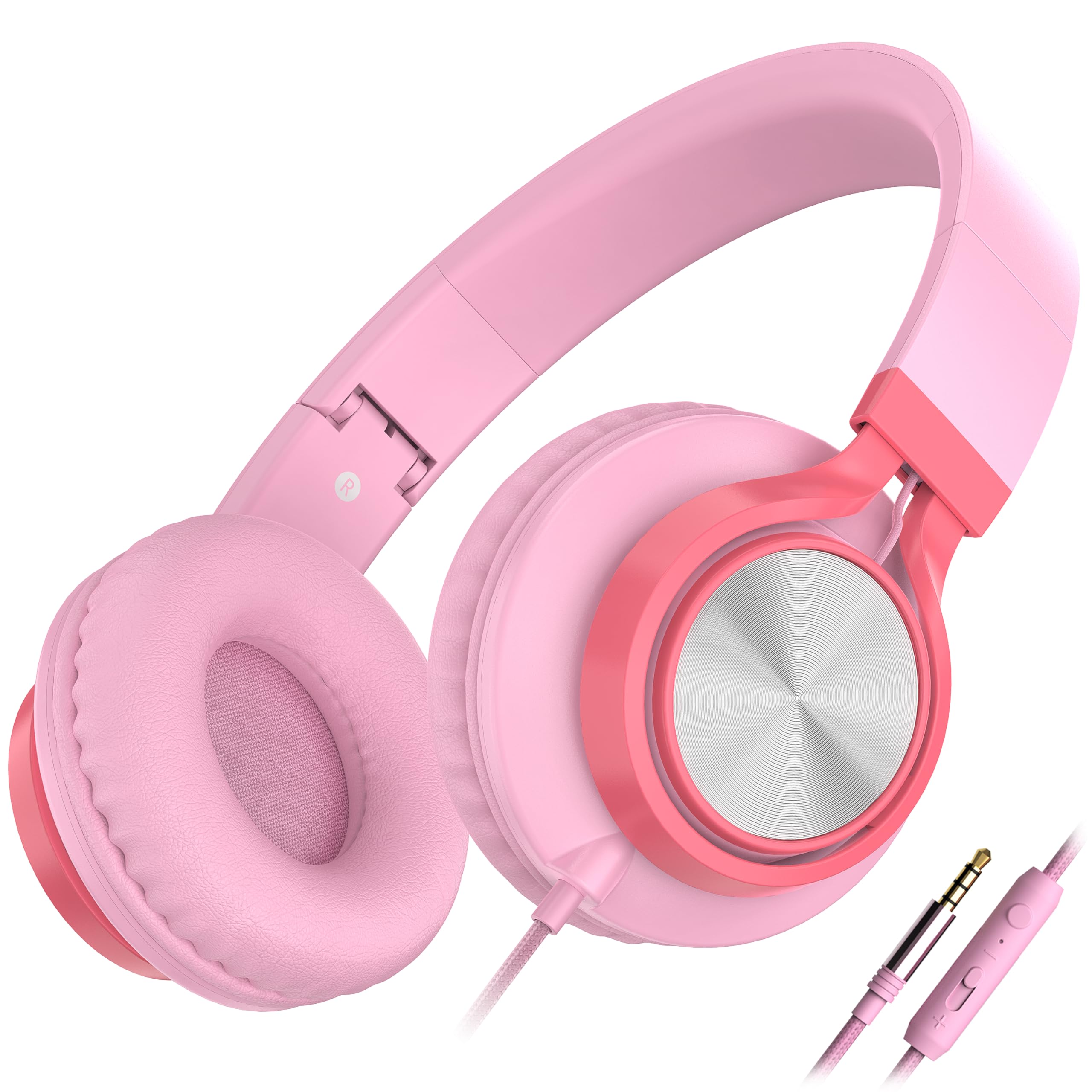 Ailihen C8 Headphones Wired with Microphone Foldable and Adjustable On-Ear Headsets Volume Control HD Stereo Sound 3.5mm Jack for Chromebook, Laptop, Smartphone, Study, Office, Travel (Pink)