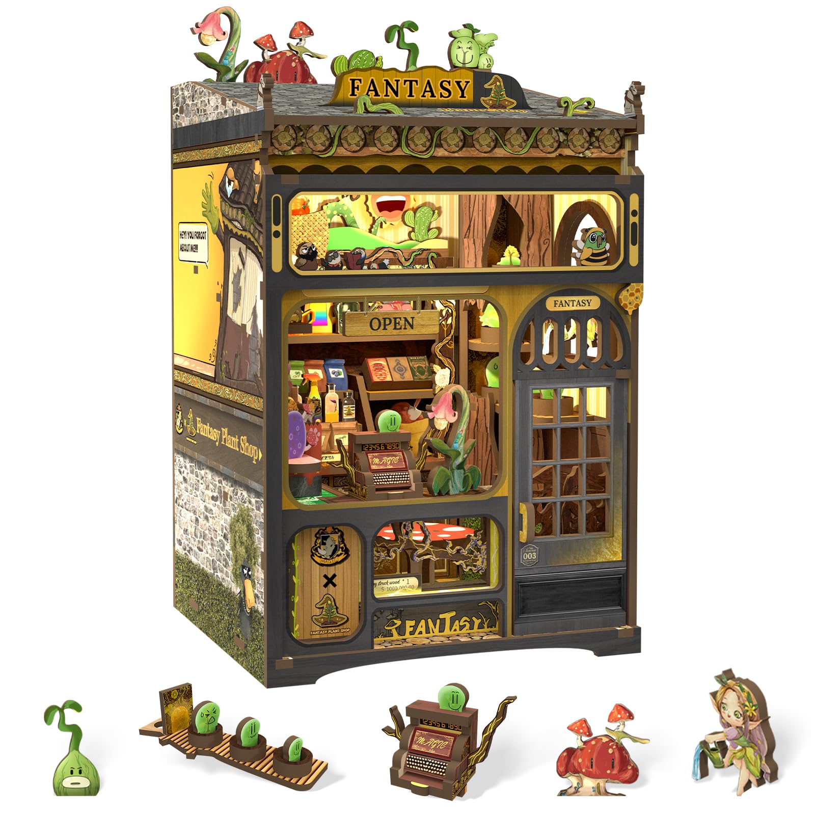 CUTEBEE Book Nook Kit - DIY Miniature Dollhouse for Adults & Teens, LED-Lit Bookshelf Decor, Fantasy Plant Shop Craft Kit, Ideal Gifts (Fantasy Plant Shop)