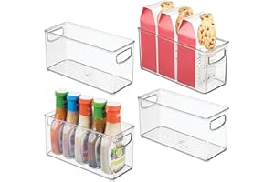 InterDesign Slim Clear Plastic Stackable Storage Bin, Tall Narrow Organizer for Kitchen or Pantry, 4-Pack