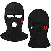 Bencailor 2 Pcs 3 Hole Ski Mask with Design Winter Knitted Mask Warm Balaclava 3 Hole Full Face Cover for Women Men Outdoor(Black,Heart Style)