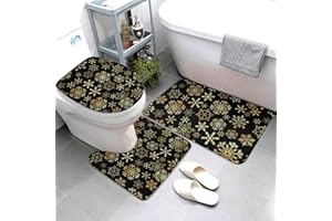 Jbofyee Christmas Winter Snowflakes 3 Piece Bathroom Rugs Set, Bath Mat + Contour Mat + Toilet Seat Cover, Non-Slip Soft Microfiber Bathmat for Tub Shower Room Decor, Machine Washable