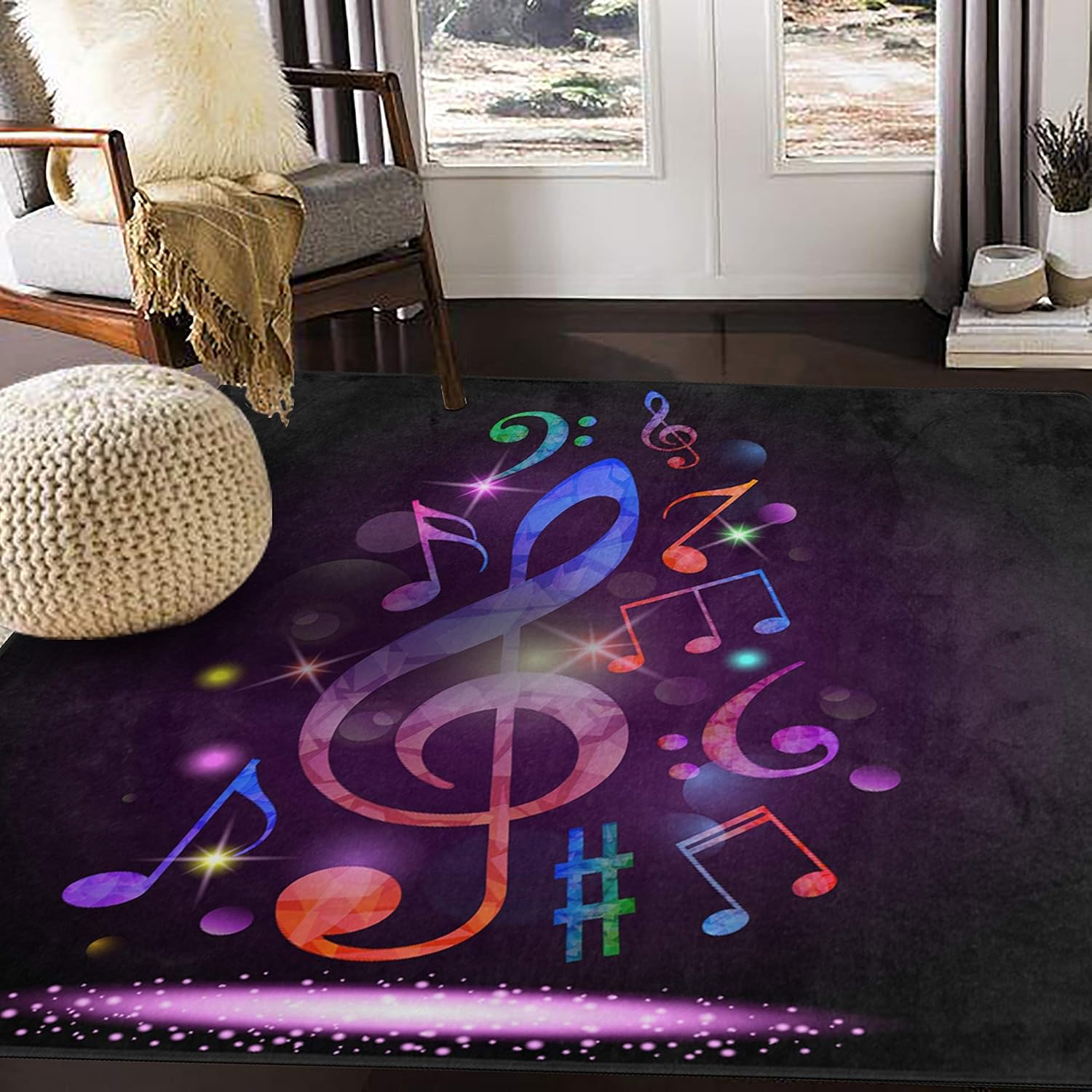 Amazon Com Alaza Colorful Music Note Purple Area Rug Rugs For Living Room Bedroom 5 3 X4 Home Kitchen