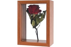 REDHUGO Wooden Dried Flower Frame, Floating Wood Shadow Box Frame for Pressed Flowers Double Acrylic Picture Frame Tabletop DIY Gifts for Family Friends Rectangle Dark Brown 4×6 inches (FRAME ONLY)