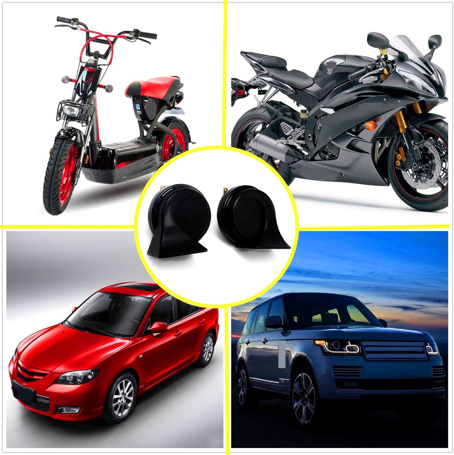 Viping Car Horn Car Snail Horns 130DB Truck Horn Air Horn Double Tone Loud Speaker Black Electric Horn High Tone and Low Tone Horn Waterproof Horns for Any 12V Boat Ship car Moto Vans Truck etc: Automotive