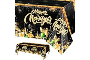 PHOGARY 2026 New Years Eve Party Supplies Disposable Plastic Tablecloth, NYE Table Cloth for Happy New Years Decorations 2026, Rectangle Black Gold NYE Party Decor Table Covers (54 x 108 inch, 3PCS)