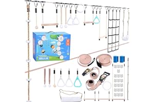 HYPONIX SPORTING Hyponix Ninja Warrior Obstacle Course for Kids up to 880 Lbs - 2 x 60 ft - W/Bottom line & 13 Obstacles | Weatherproof | Easily Setup on Trees or Posts | Ninja Course for Kids Outside