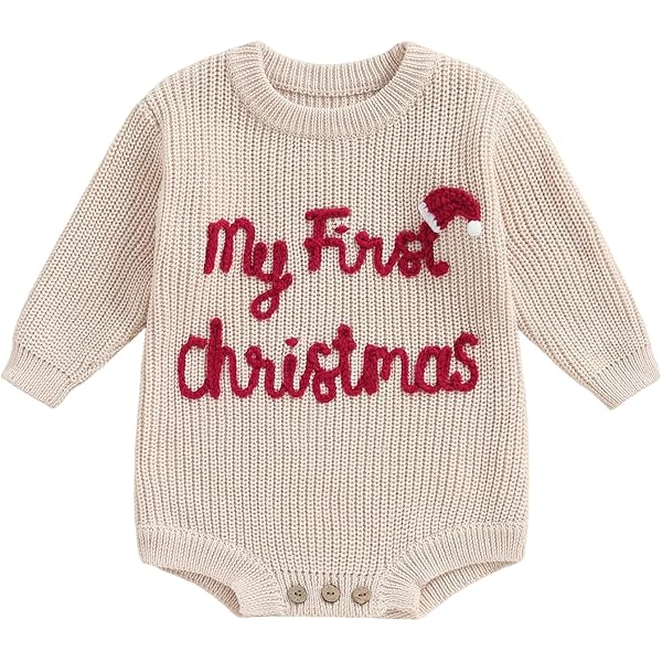 First Christmas Footie Romper Newborn Bodysuit Baby's First Christmas Outfit - Long Sleeve Footie Romper For Newborn Boys & Girls My First Christmas Footie Romper Newborn Bodysuit