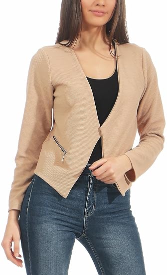 Malito Damen Blazer ohne Kragen | Sakko im Basic Look | Kurzjacke mit Zipper | Jacke - Jackett - Blouson 6040