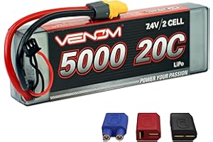 VENOM POWER Venom Drive Series 20C 2S - 5000mAh 7.4V LiPo RC Battery - Universal 2.0 Plug, Lithium Polymer 2 Cell - Soft Silicone Connector & Compatible w/ XT60, Traxxas, Deans, EC3, 2WD, 4WD, Truck & Buggies