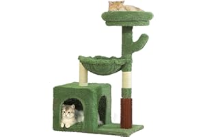 HOOPET Cat Tree Tower,34 INCHES Cactus Cat Tower for Indoor Cats, Multi-Level Cat Tree with Scratching Posts Plush Basket &Viewing Perch for Play Rest