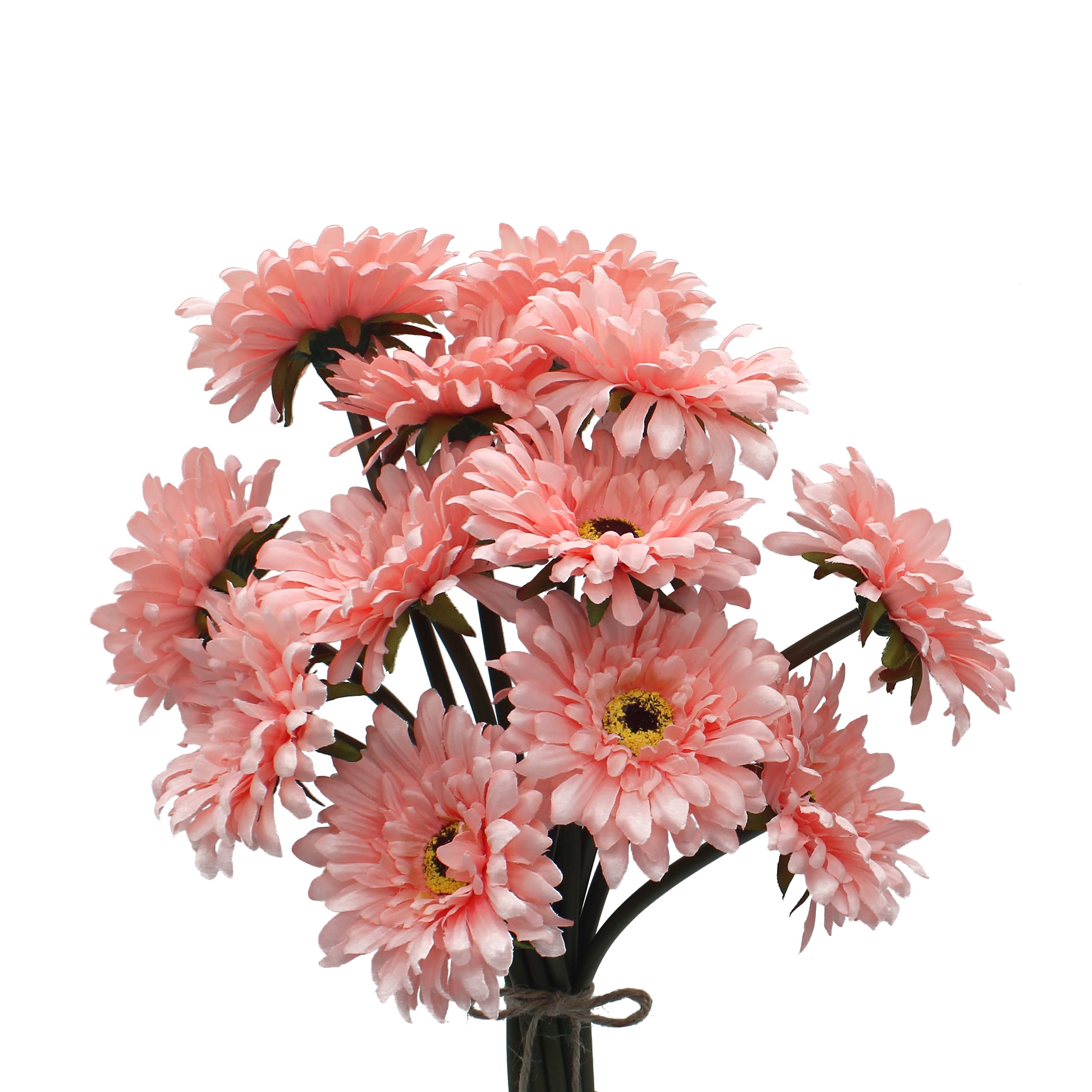 HASWITDA 12PCS Artificial Gerbera Flower Single Stem Bloom Bouquet Plastic Silk Fake Decorative Flora Outdoor Indoor Home Garden Office Hotel Wedding Party Cream Pink