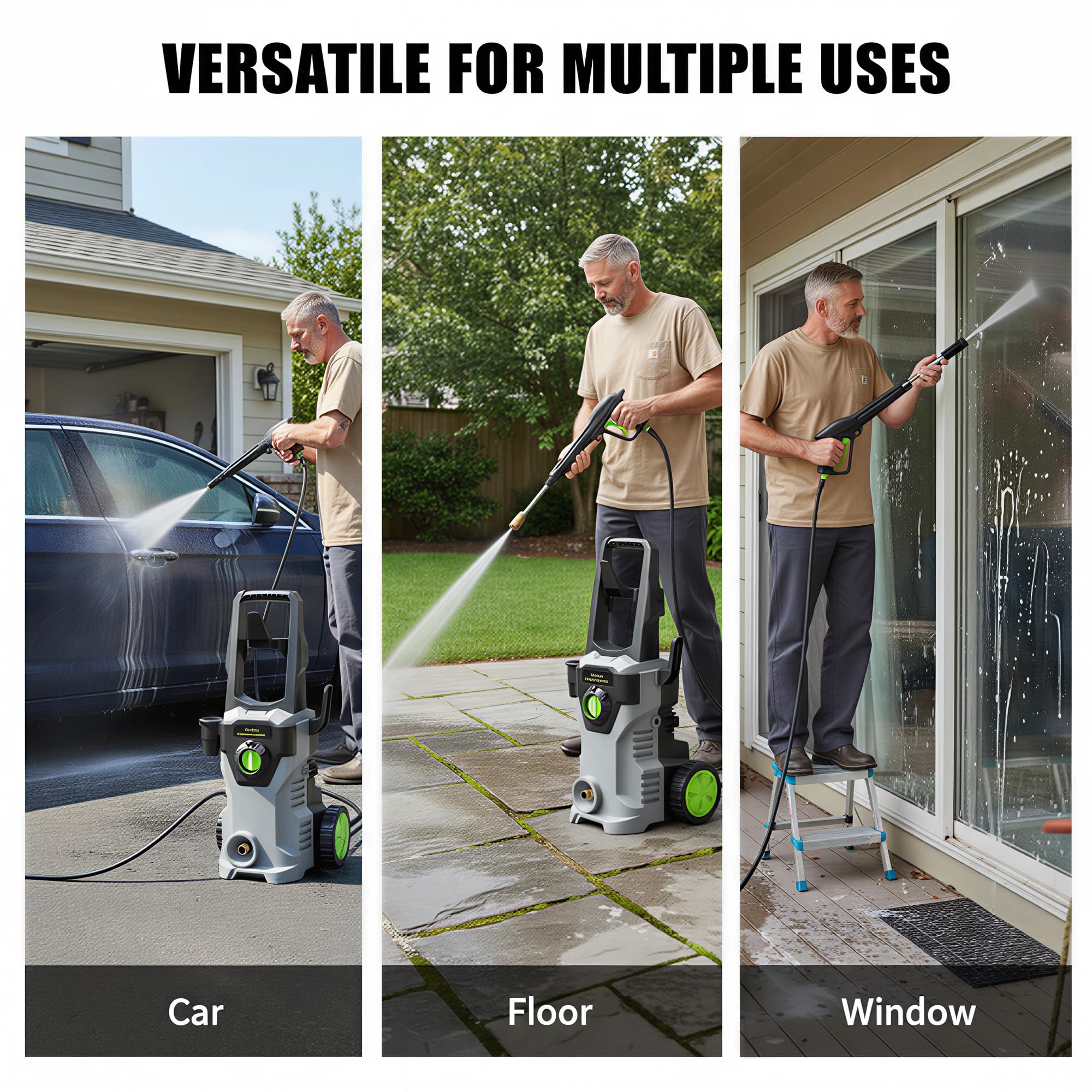 Pressure Washer, Etoolab Portable Power Washers, 4 Quick Connect Nozzles, High Pressure Cleaning Machine for Car Wash Fence Driveway Patio Washing (Grey)