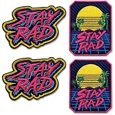 4PCS Stay Rad Patches Embroidered Hook and Loop for Hats Bags Gear | Bring bold 80s vibes to caps, packs, jackets, vests, travel bags, and EDC gear with 2 graffiti and 2 sunset designs.