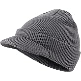 Home Prefer Mens Wool Blend Winter Hat Double-Layer Warm Knit Pre-Curve Visor Beanie Brimmed Beanies Hat for Men Women