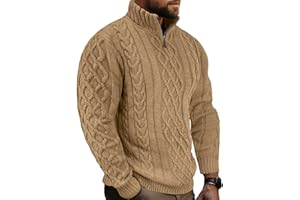 Comdecevis Mens Quarter Zip Sweater Long Sleeve Cable Knit Mock Neck Polo Soft Casual Pullover Sweaters