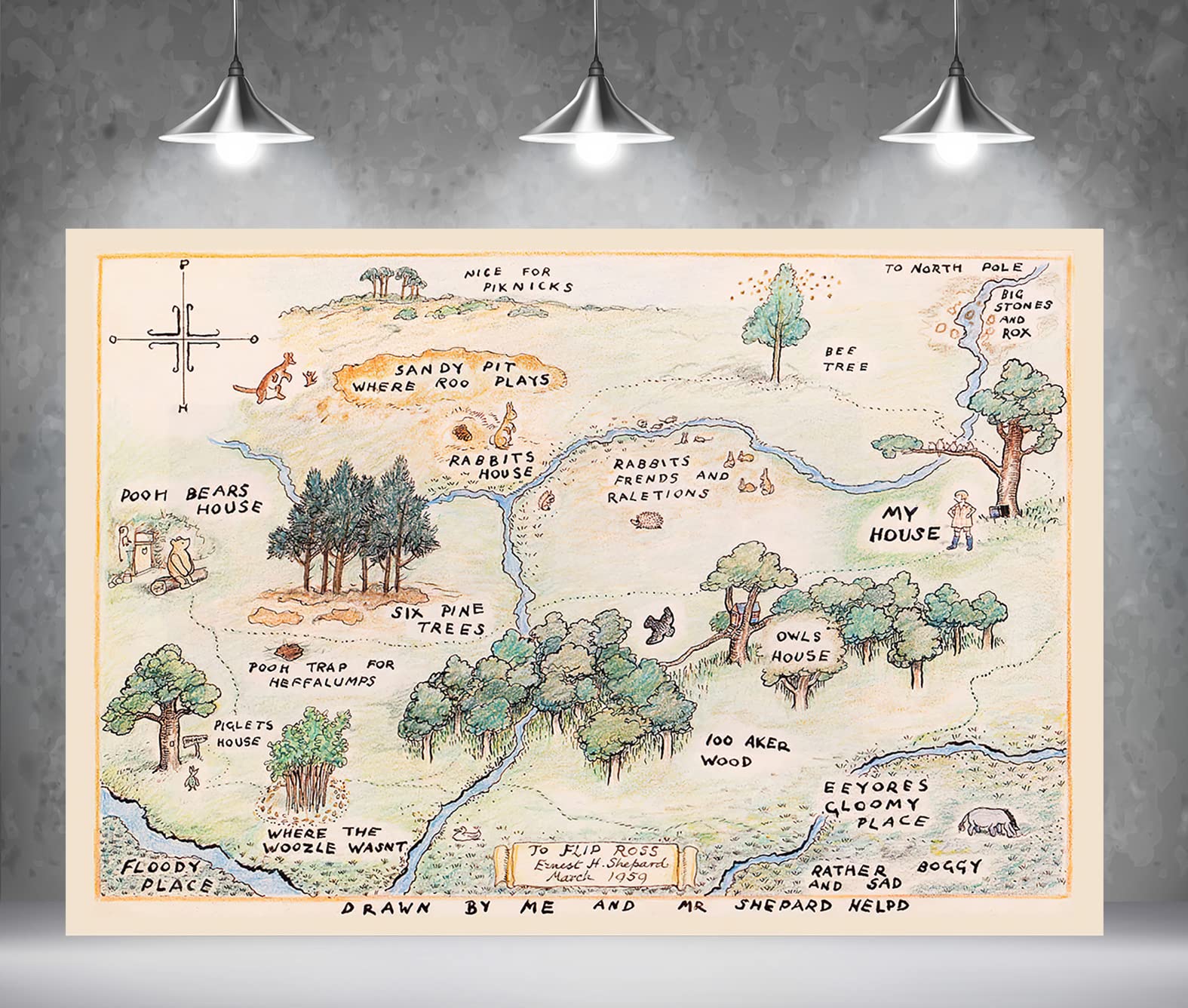 Photo 1 of 7x5ft Fabric Happy Birthday Bear Home Map Photography Backdrops for Kids 1st Birthday Background 100 Acre Woods Bear Backdrop