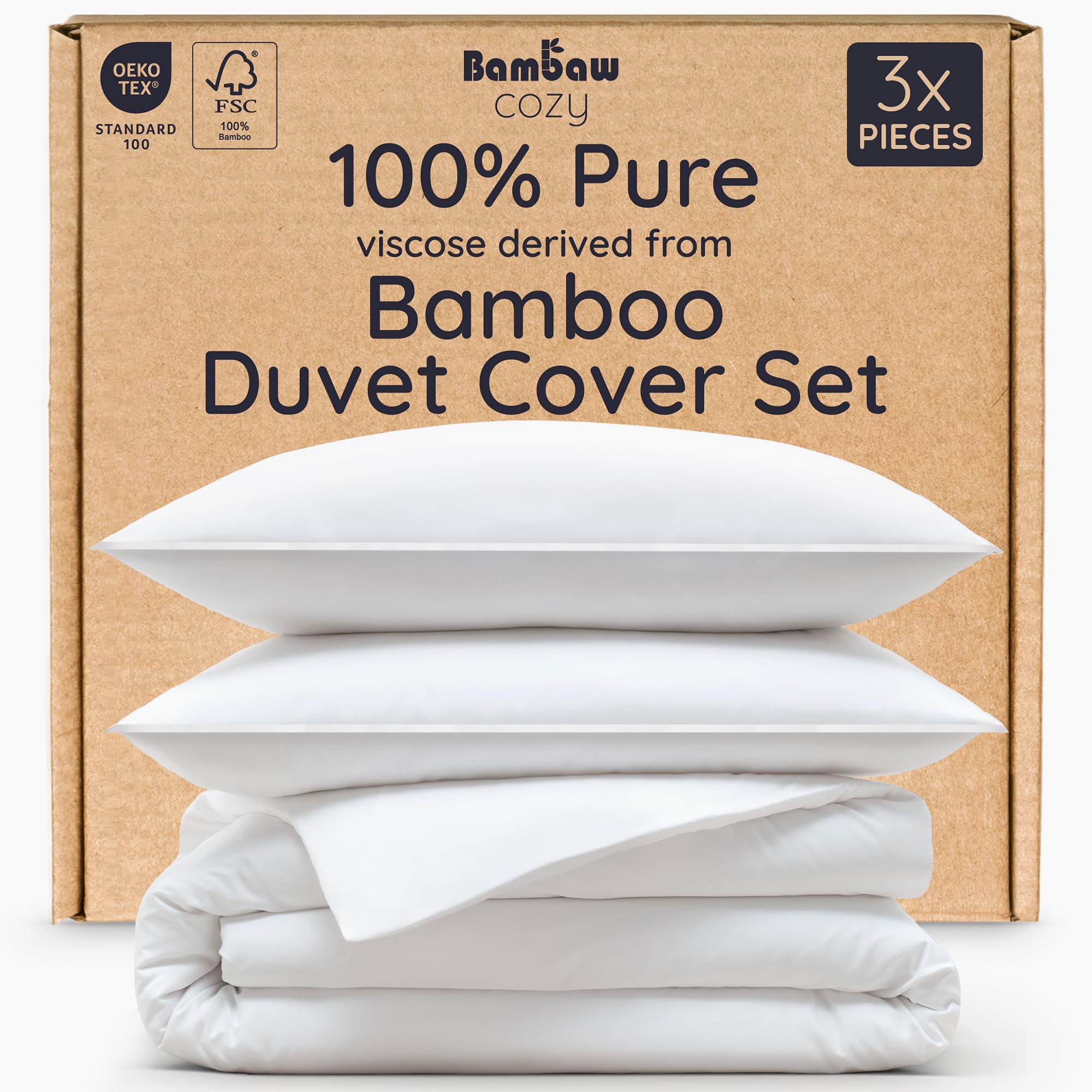 Photo 1 of Bambaw 100% Viscose Derived from Bamboo Duvet Cover Queen Size – 3 Pieces Cooling Duvet Cover Queen Set, Soft Duvet Cover Queen Size, Breathable Duvet Cover Set, Soft Bedding Set, No Comforter (White)