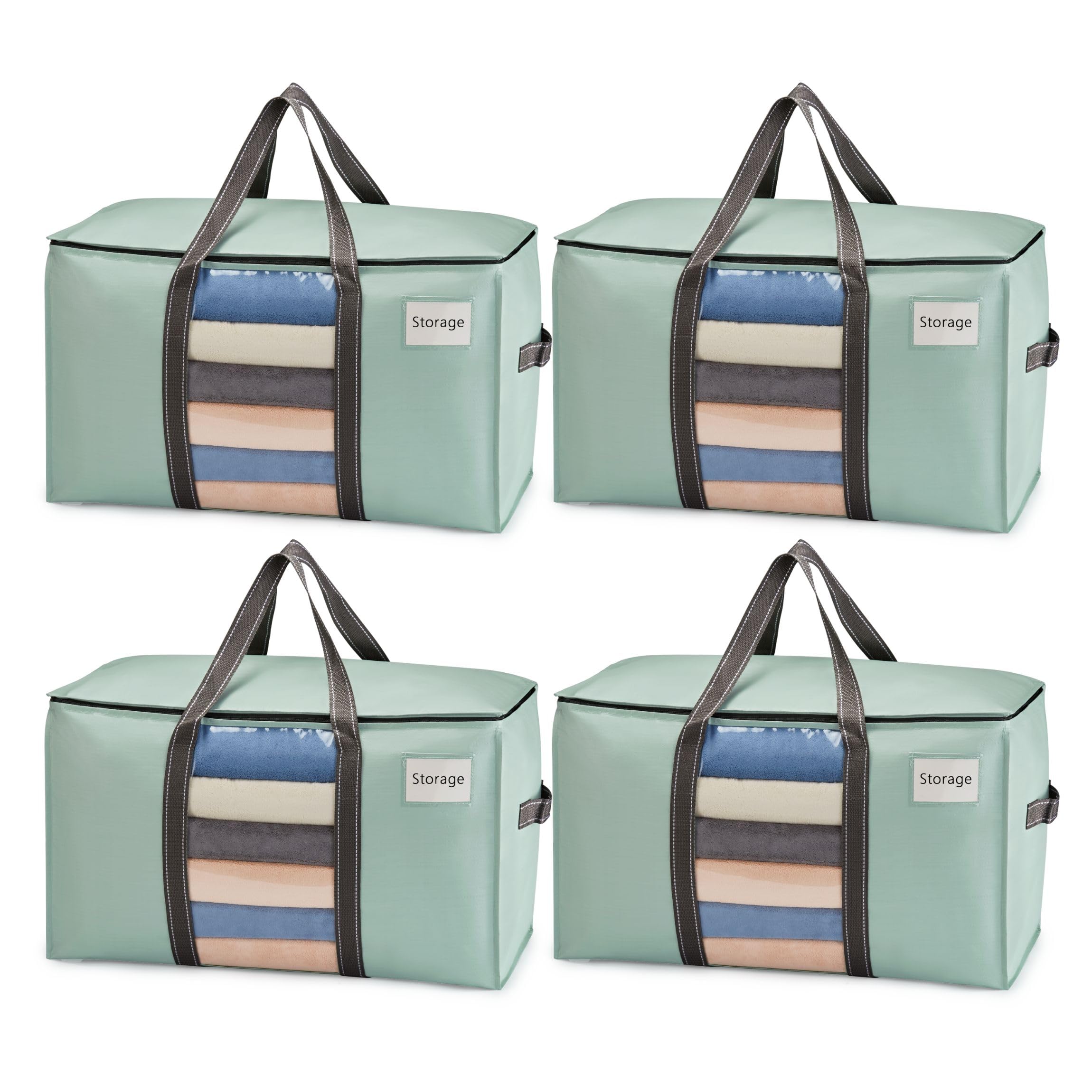 VENO 4 Pack Heavy Duty Moving Bags for Clothes,Extra Large Moving House Essentials,Underbed Storage Packing Boxes for Duvet,Waterproof Laundry Bags Organiser (Light Green,4 Pack)