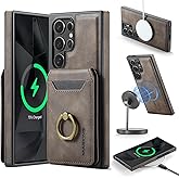 SZHAIYU K1 2 in 1 Detachable Magnetic Phone Cases Compatible with Samsung Galaxy S25 Ultra Case with Card Holder Ring, Compatible with Magsafe Wallet, Leather 6.8'' RFID Blocking (Coffee)