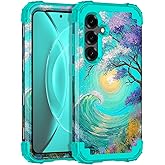 Rancase for Galaxy S25 Case,Three Layer Heavy Duty Shockproof Protection Hard Plastic Bumper +Soft Silicone Rubber Protective Case for Samsung Galaxy S25,Glow in The Dark-Cyan Green Tree