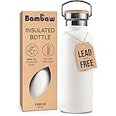 Bambaw Insulated 32 oz Stainless Steel Water Bottle, Double Wall, Eco-Friendly - Polar White