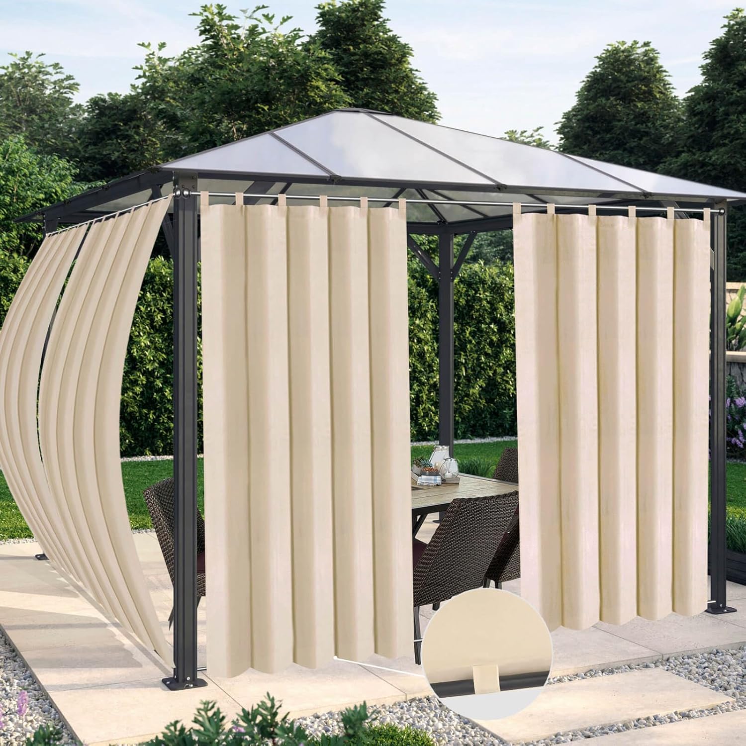 Outdoor Curtains - OutdoorLines Waterproof Outdoor Curtains for Patio - Windproof Tab Top Gazebo Curtain Panels - Privacy Sun Blocking Outside Curtain Set for Porch, Pergola and Cabana 54 x 108 inch, Beige, 2 Panels