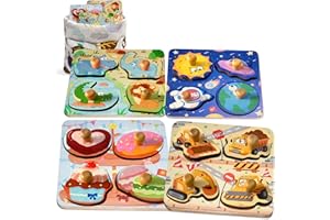 Zeoddler Wooden Puzzles for Toddlers, 4 Pcs Peg Puzzles for Kids 2-4, Preschool Learning for 2 3 Years Old, Learning & Educational Puzzle for Boys, Girls
