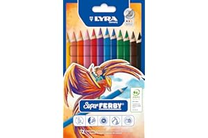 LYRA Super Ferby Giant Triangular Colored Pencil, Lacquered, 6.25mm Lead Core, Set of 12 Pencils, Assorted Colors (3721120)