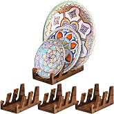 Wonderjune 4 Pcs China Plate Display Stands Set 3 Tier Wooden Dish Rack | Kitchen Dinnerware Holder, Dish Storage Racks, cabinet Organizer, handicrafts Artwork, china Plate Bowl Pot Lid