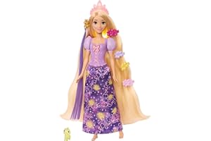 Mattel Disney Princess Rapunzel Fashion Doll w/Light-Up Hair & 4 More Ways to Glow, Pascal Figure & 7 Styling Accessories, In