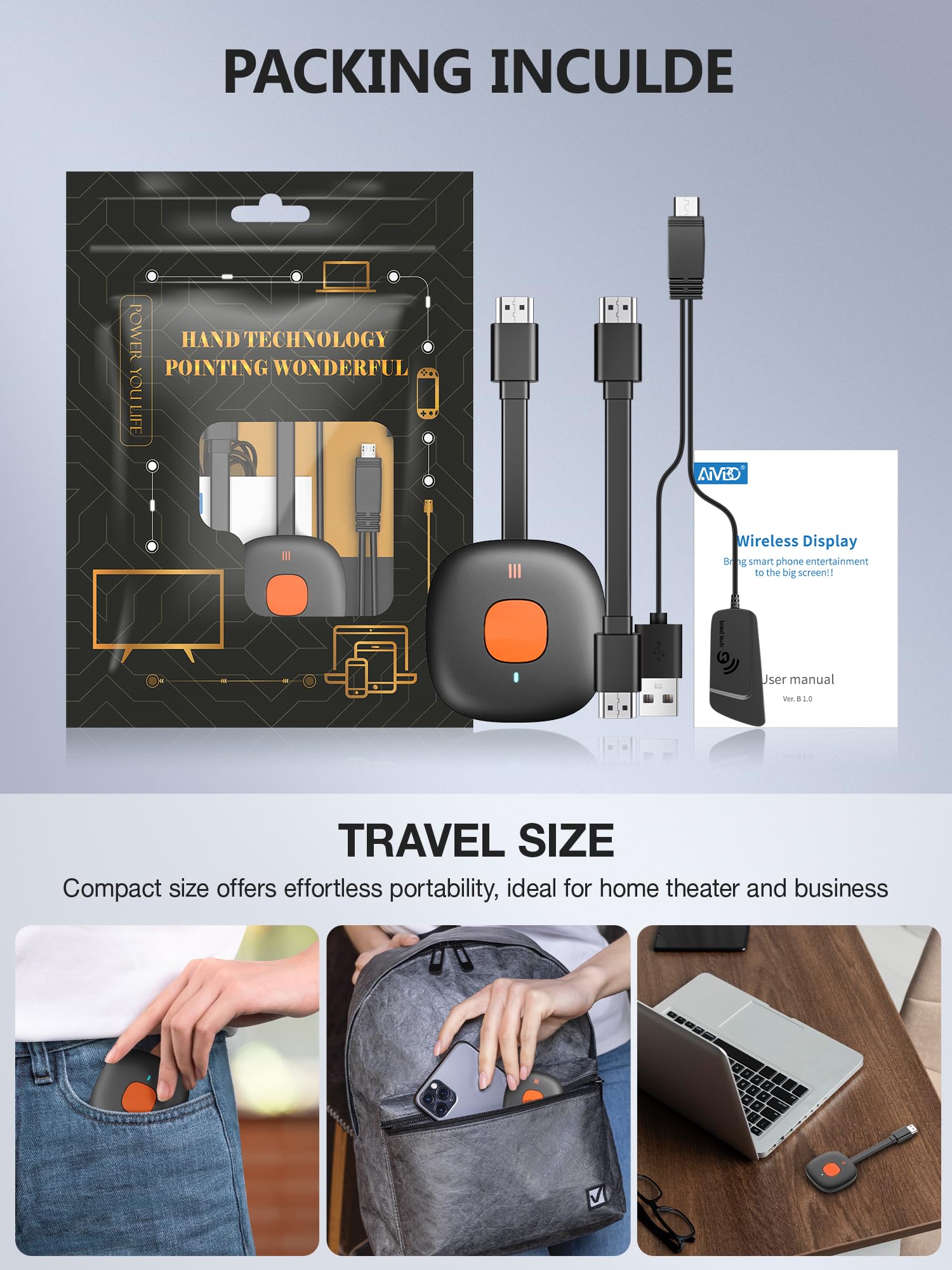 TIMBOOTECH Wireless HDMI Display Dongle, 4K Miracast Adapter Streaming YouTube Video/Audio Receiver for iPhone/iPad/iOS/Android/Mac/Laptop/PC to TV/Projector/Monitor - Miracast, DLNA, Airplay