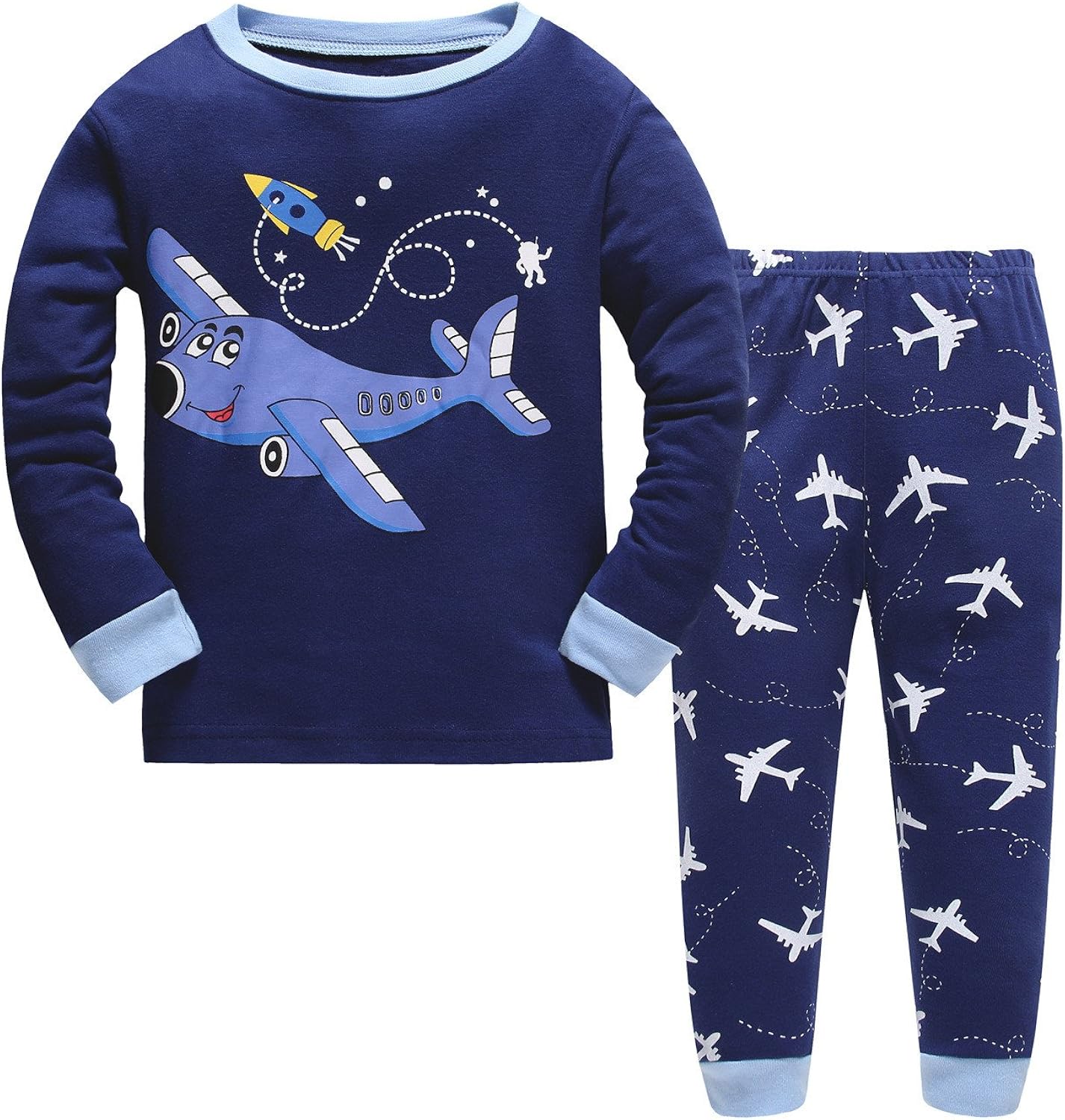 Canvos Little Boys Cotton Airplane Sleepwear Kids 2 Piece Pajamas