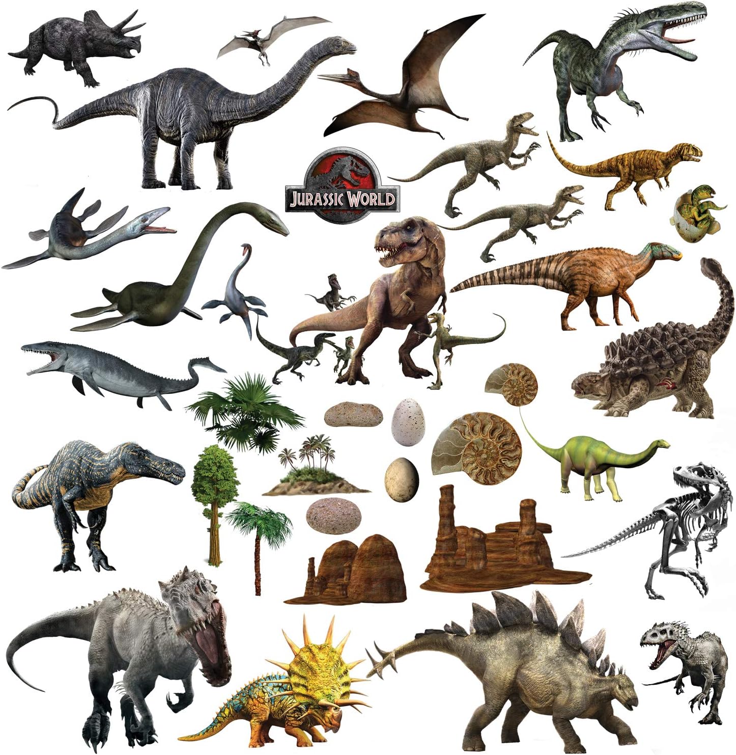 Dinosaur Wall Decal Stickers for Bedroom Boys Girls, White, large