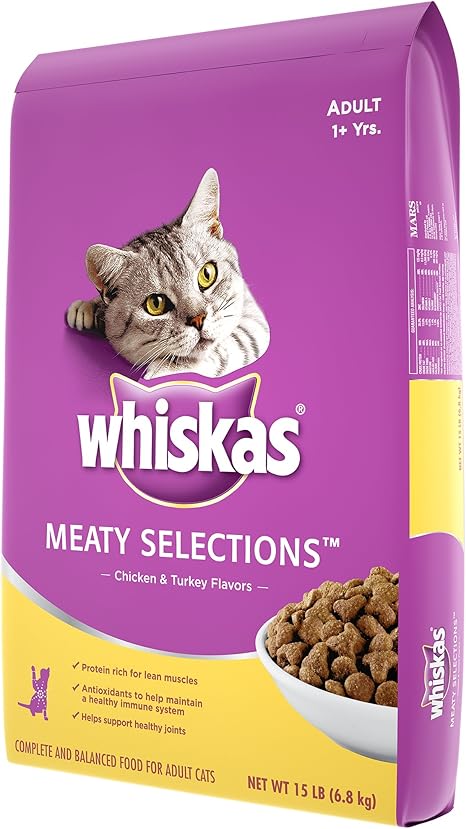 whiskas meaty selections chicken and turkey flavors dry cat food 15 pounds