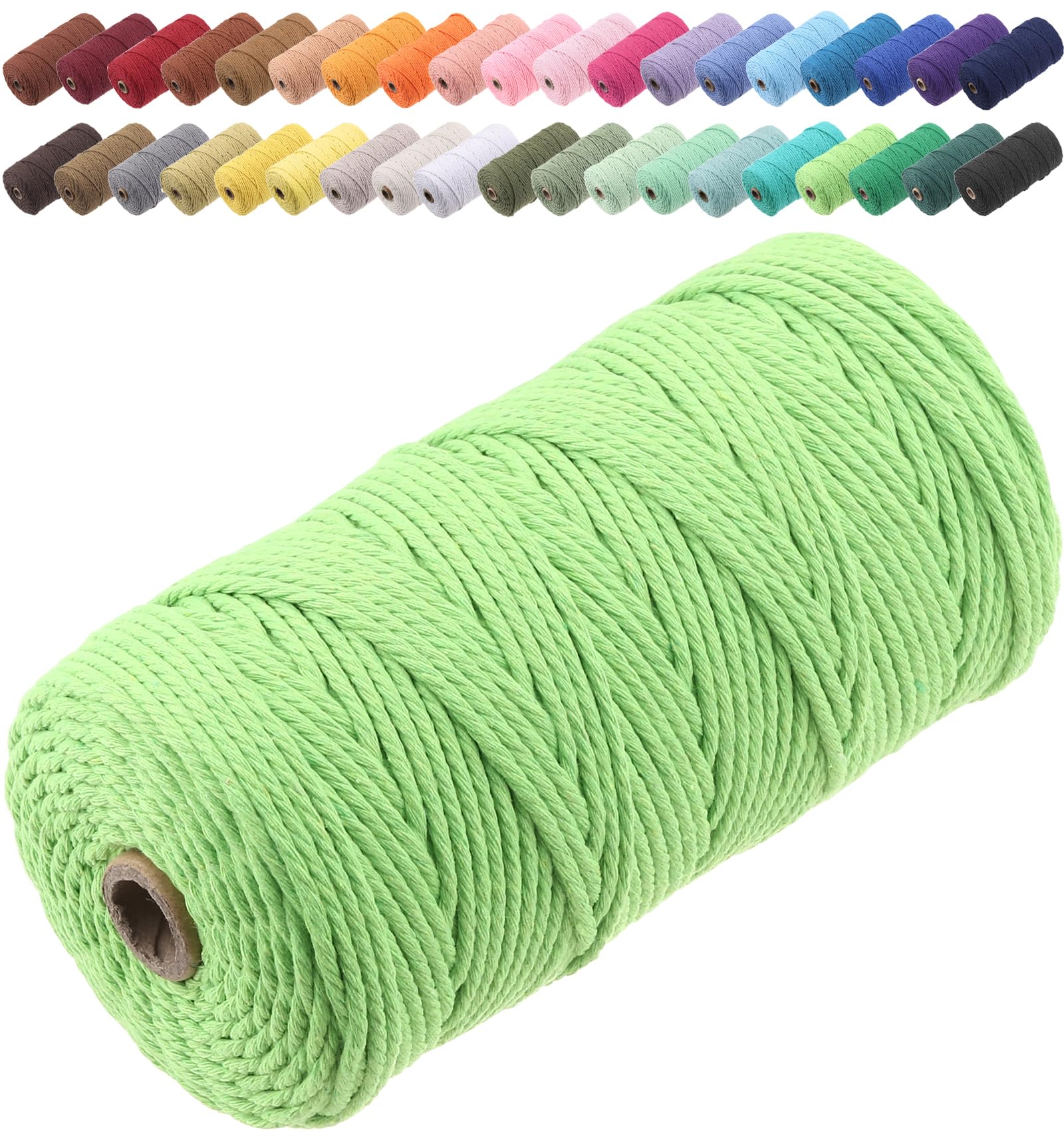 GOHOF Macrame Cord 3mm x 150m Premium Cotton Macrame Rope, 4 Strand Twisted Soft Cotton Cord, One of The Most Perfect Materials for Macrame Art, Cotton String Without Chemicals (Light Green)