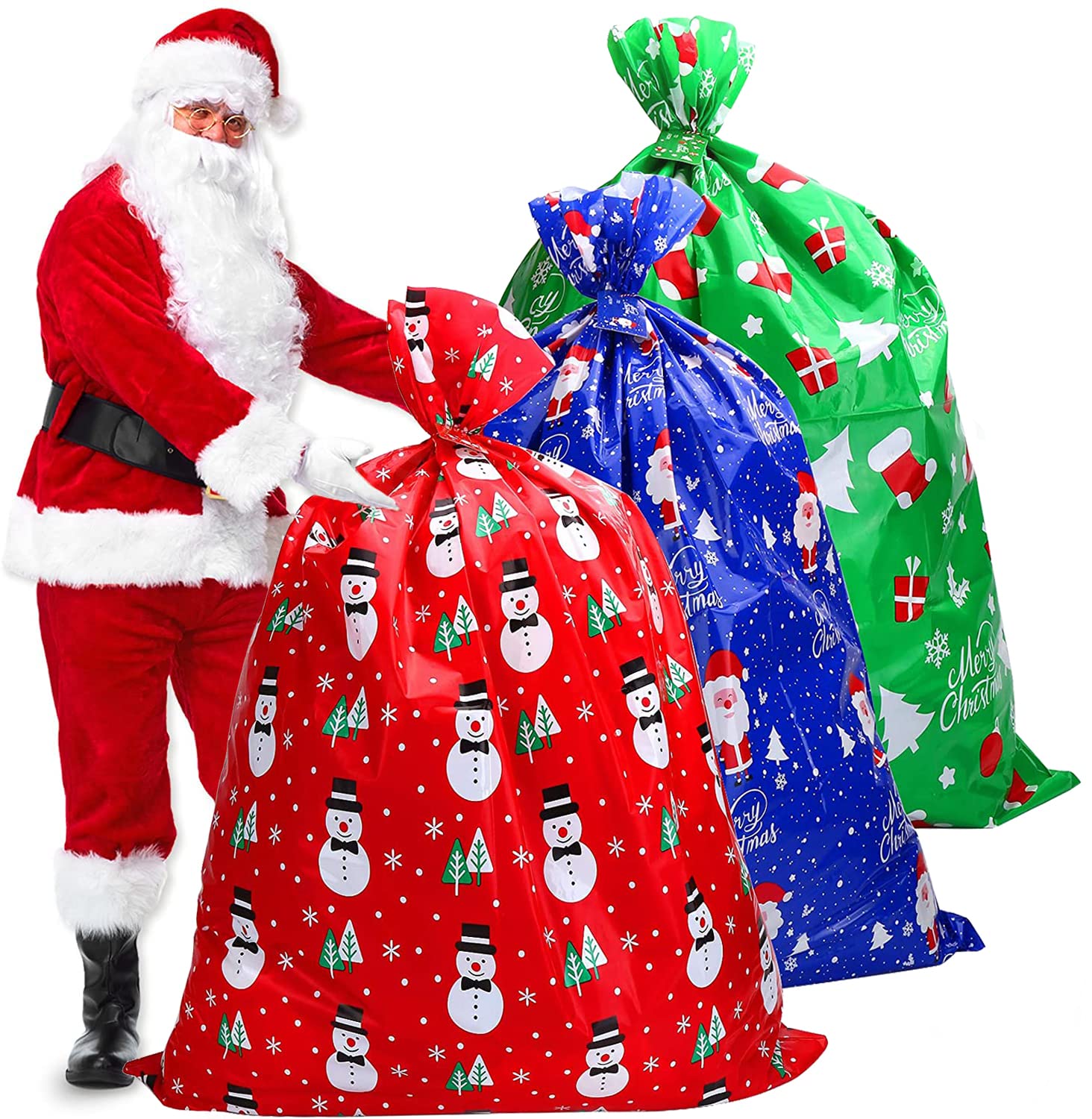 VEYLIN Christmas Giant Gift Bag, 3 Pack Large Gift Wrapping Bag with Name Tag Card and String for Christmas Party (36"x44") โ image 1