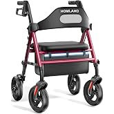 HOMLAND Foldable Rollator Walker for Seniors with Seat, 16" Extra-Wide Seat | 8" All-Terrain Wheels, 1.6" Thick Padded Seat, Dual Adjustable Heights, Tool-Free Assembly, Pinch-Proof Design Rolling Walker